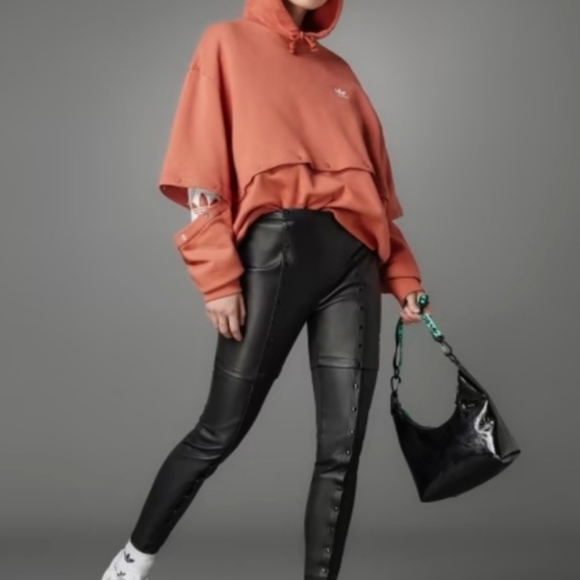 Adidas Always Original Pants Faux Leather Snap Button Slim - Picture 9 of 10